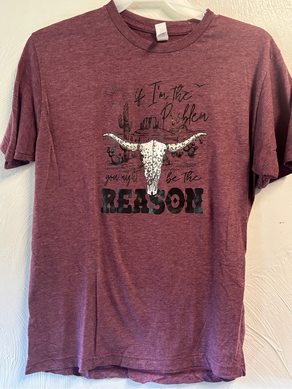 next Men's Maroon Short-Sleeve Graphic Tee with Steer Skull